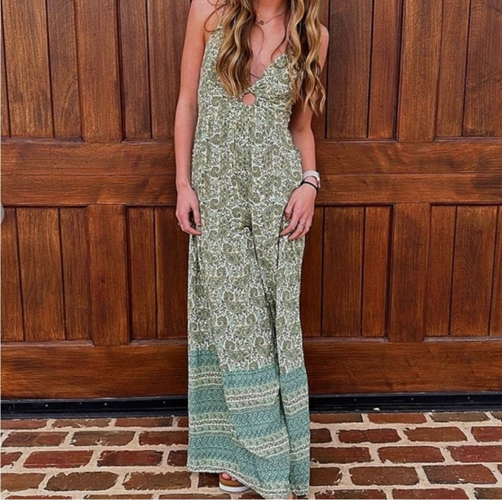 Sincerely Jules Green Paisley Print Halter Jumpsuit